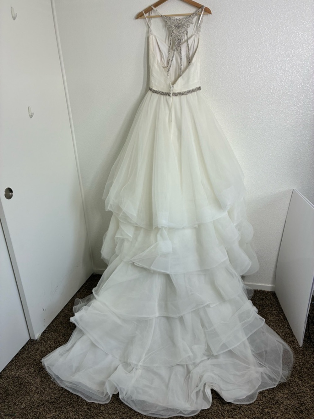 MORI LEE Weadding Dress 2873 Off-White USA 8 Crystal Beaded Tulle Ball Veil - Picture 9 of 17